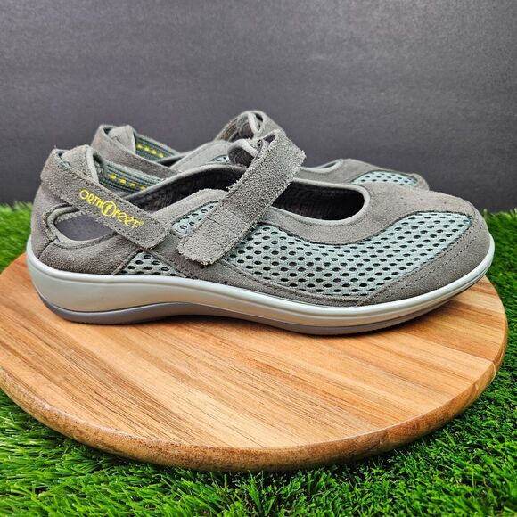 Orthofeet Womens Sanibel Mary Jane 9.5 Wide Gray Green Suede Orthotic Shoes 895 - Picture 1 of 11